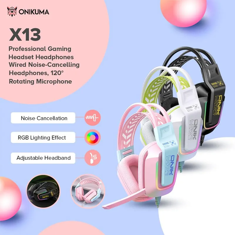هدست گیمینگ اونیکوما Onikuma X13 (مشکی - صورتی - سفید) - Thumbnail 4